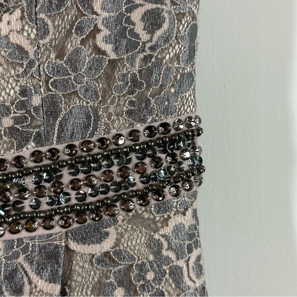 Peachy Pink Lining With A Silver Gray Lace Overlay with Rhinestone built-in Belt - Picture 5 of 13